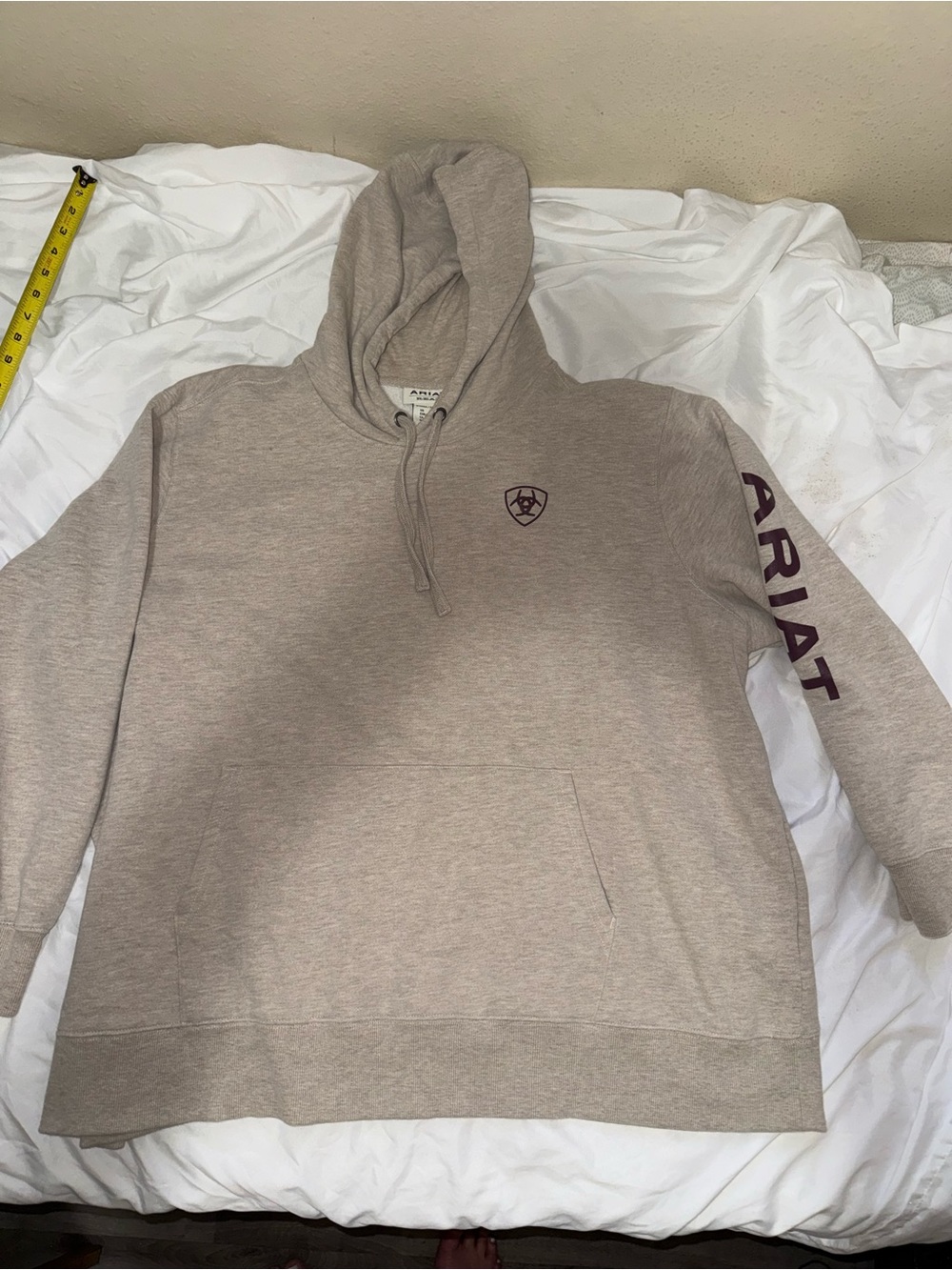 Ariat Taupe Hoodie with Maroon Sleeve Logo